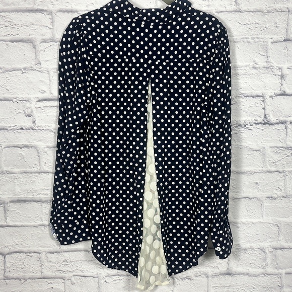 Navy Polka Dot Blouse with Sheer Back Inset - Picture 5 of 10